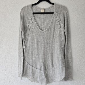 We the Free People XS Gray waffle knit drippy thermal top